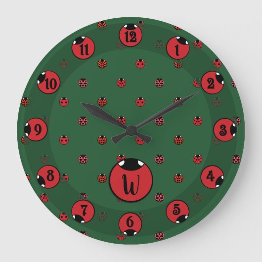 Ladybug Polka Dots Clock Große Wanduhr (Vorderseite)