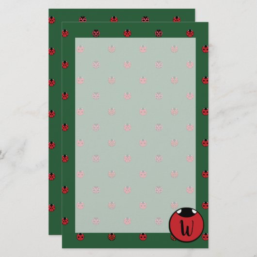 Ladybug Polka Dots Stationery Briefpapier (Vorne/Hinten)