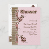 Ladybug Postcard Kinderdusche in Rosa Einladungspostkarte (Vorne/Hinten)