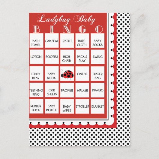 Ladybug Punkts Baby Shower Bingo Card 12 Einladungspostkarte (Vorderseite)