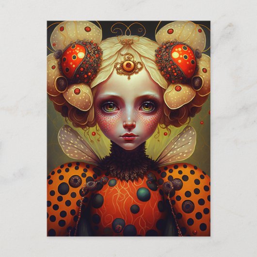 Ladybug Queen 2 Niedlich Fantasy Art Postkarte (Vorderseite)