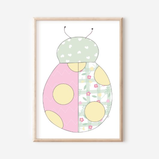 Ladybug Quilt Style Art Print on White Background Poster