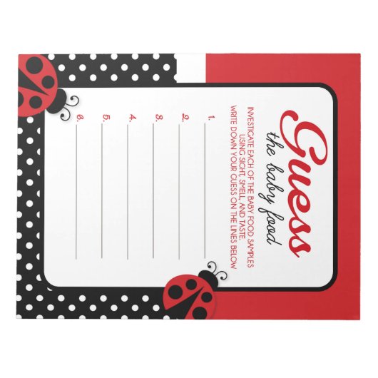 Ladybug rät das Baby Food Game Anspack Notizblock (Vorderseite)