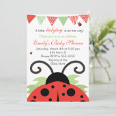 Ladybug Red Baby Girl Dusche Einladung (Stehend Vorderseite)