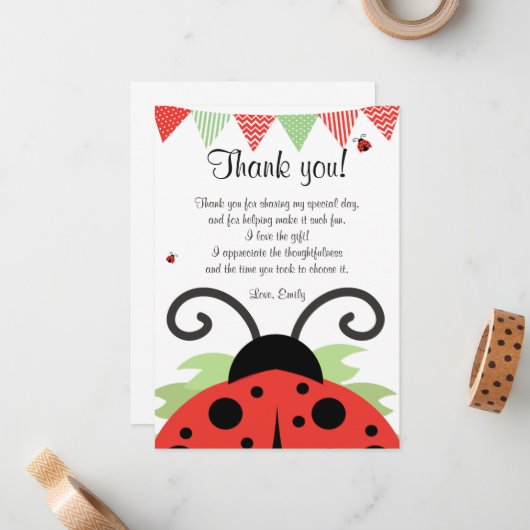 Ladybug Red Black Danke Karte Hinweis (Vorderseite/Rückseite Beispiel)