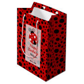 Ladybug Red Black Frame Polka Dots Kindergeburtsta Mittlere Geschenktüte (Vorderseite Schrägansicht)