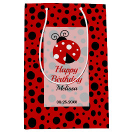 Ladybug Red Black Frame Polka Dots Kindergeburtsta Mittlere Geschenktüte