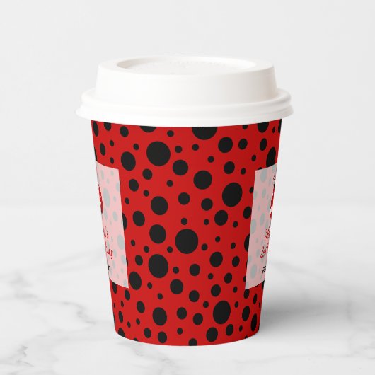 Ladybug Red Black Frame Polka Dots Kindergeburtsta Pappbecher (Links)