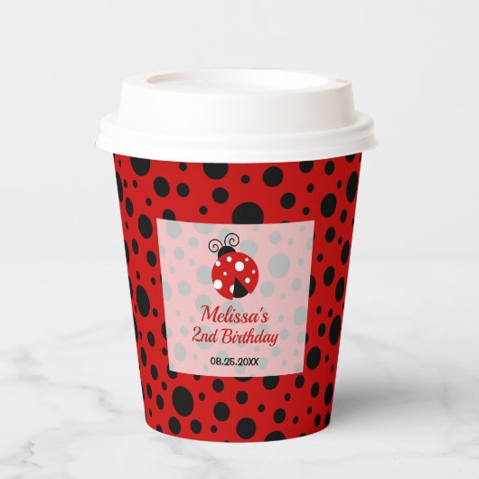 Ladybug Red Black Frame Polka Dots Kindergeburtsta Pappbecher (Vorderseite)