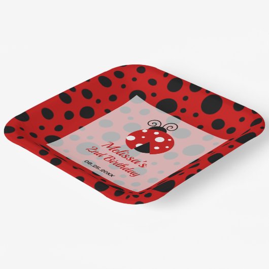 Ladybug Red Black Frame Polka Dots Kindergeburtsta Pappteller (Gewinkelt)