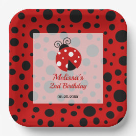 Ladybug Red Black Frame Polka Dots Kindergeburtsta Pappteller