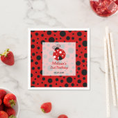 Ladybug Red Black Frame Polka Dots Kindergeburtsta Serviette (Beispiel)