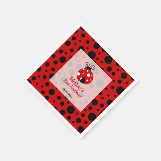 Ladybug Red Black Frame Polka Dots Kindergeburtsta Serviette (Ecke)
