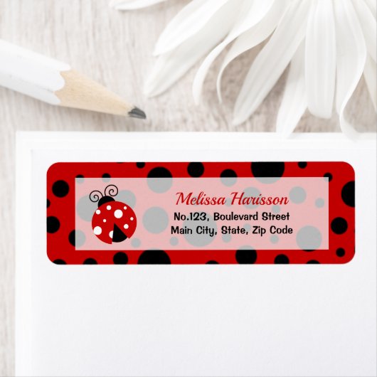 Ladybug Red Black Frame Polka Dots Rücksendeadress (Insitu)