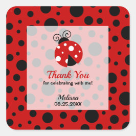 Ladybug Red Black Frame Polka Punkte Vielen Dank Quadratischer Aufkleber