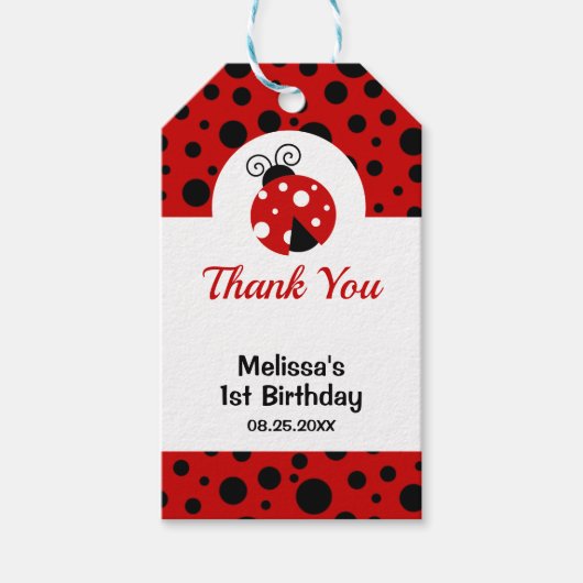 Ladybug Red Black Polka Dots Kindergeburtstag Geschenkanhänger (Vorderseite)