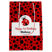 Ladybug Red Black Polka Dots Kindergeburtstag Mittlere Geschenktüte (Rückseite)
