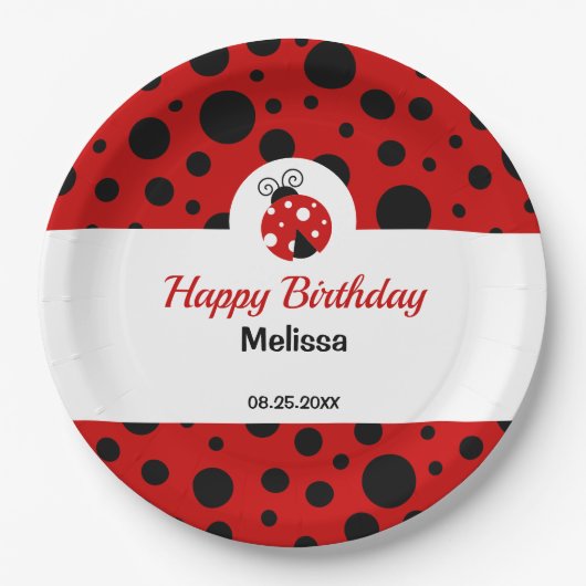Ladybug Red Black Polka Dots Kindergeburtstag Pappteller (Vorderseite)