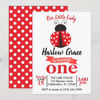 Ladybug Red und Black Polka Dot Birthday Einladung
