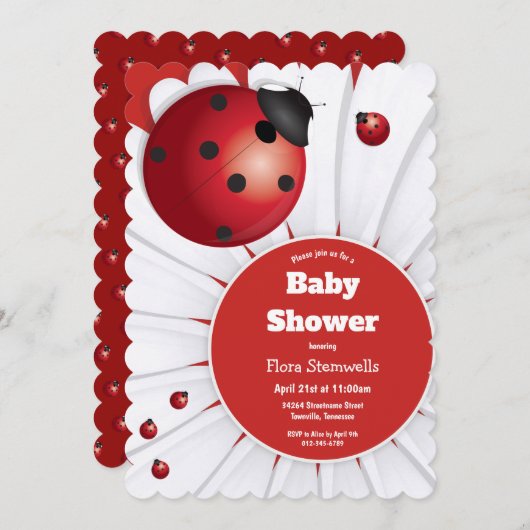 Ladybug Red White Black Baby Dusche Einladung (Vorne/Hinten)