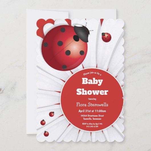 Ladybug Red White Black Baby Dusche Einladung (Vorderseite)