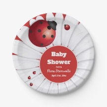 Ladybug Red White Black Baby Shower Paper Plate