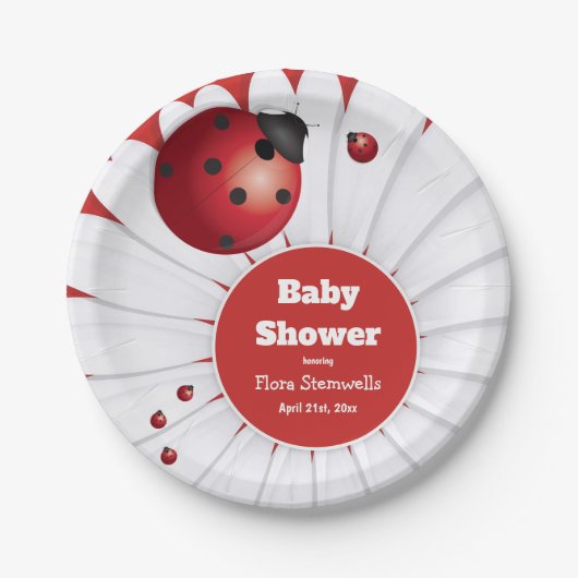 Ladybug Red White Black Baby Shower Paper Plate Pappteller (Vorderseite)
