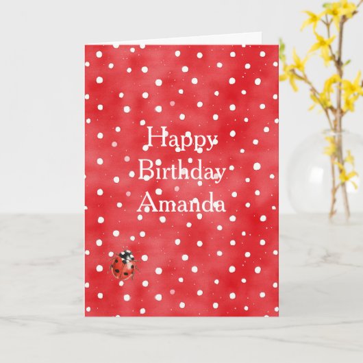 Ladybug Red White Dots Birthday Karte (Gelbe Blume)