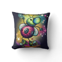Ladybug Roller Disco Throw Pillow