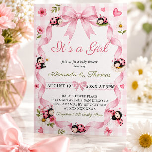 LadyBug Rosa Baby Shower Einladung