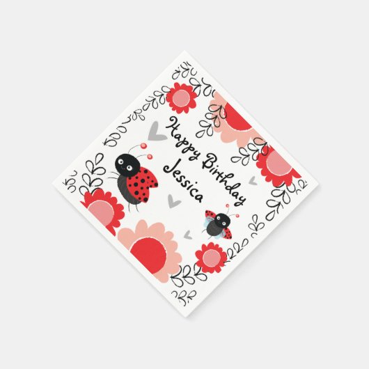 Ladybug Rosa und Rotes Bithday Party Serviette (Ecke)