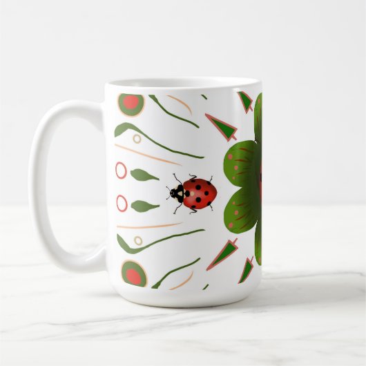 Ladybug - rot, grün auf weiß kaffeetasse (Links)