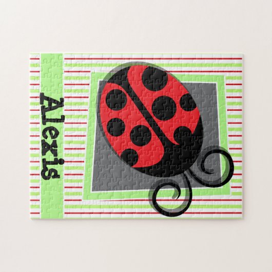 Ladybug; Rote und Linde Grüne Streifen Puzzle (Horizontal)