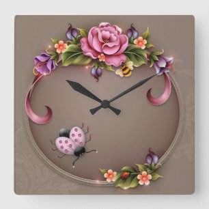 Ladybug Square Wall Clock Quadratische Wanduhr