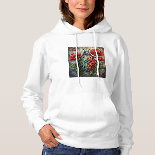 Ladybug stained glass vibrant poppy flower insect hoodie (Vorderseite)