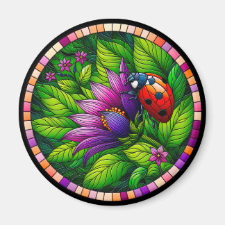 Ladybug Stains Glass Magnet
