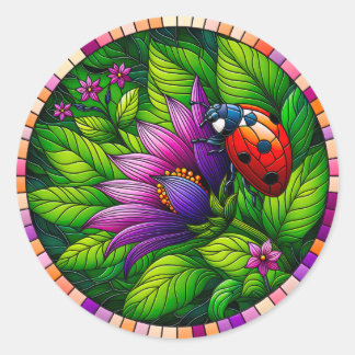 Ladybug Stains Glass Runder Aufkleber