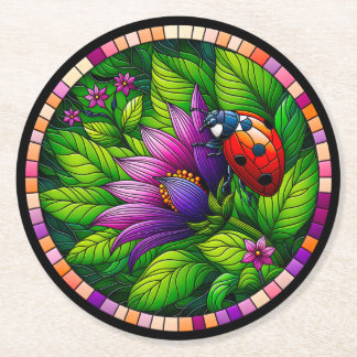 Ladybug Stains Glass Runder Pappuntersetzer