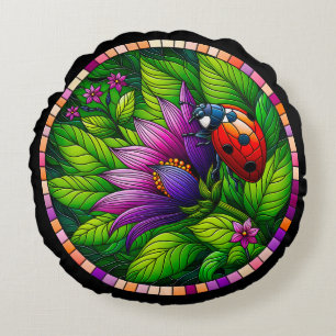 Ladybug Stains Glass Rundes Kissen