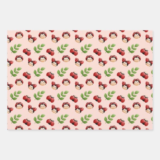 LadyBug Theme Niedlich Kids Wrapping Paper Geschenkpapier Set (Vorderseite 3)