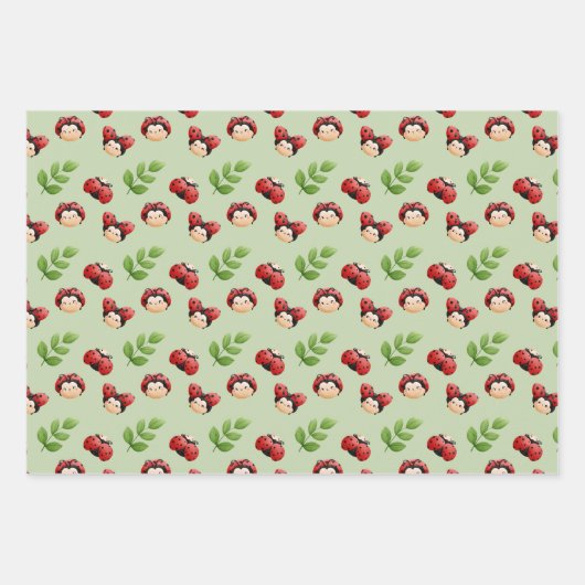LadyBug Theme Niedlich Kids Wrapping Paper Geschenkpapier Set (Vorderseite)