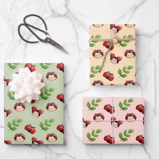 LadyBug Theme Niedlich Kids Wrapping Paper Geschenkpapier Set (Vorderseite)