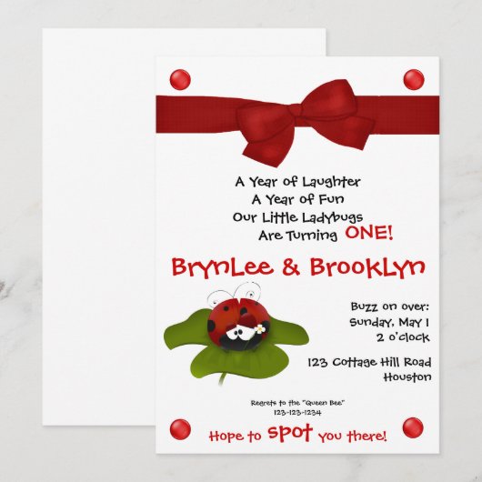 Ladybug Twins #5 Party Einladung (Vorne/Hinten)