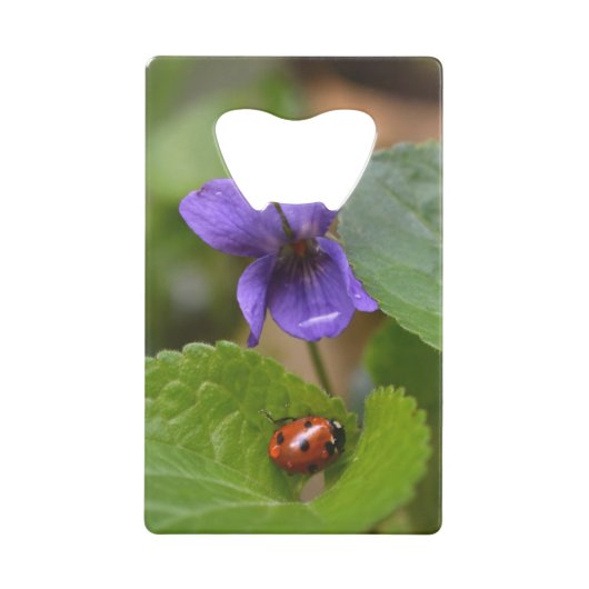 Ladybug über süße Violettsorten-Blume Geldbeutel Flaschenöffner (Vorderseite)