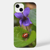 Ladybug über süße Violettsorten-Blume iPhone Hülle (Rückseite)
