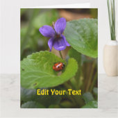 Ladybug über süße Violettsorten-Blume Karte (Vorderseite)