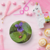 Ladybug über süße Violettsorten-Blume Pappteller (Party)