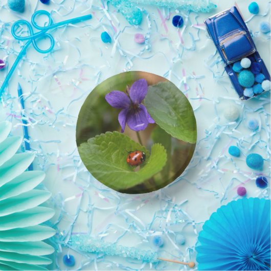 Ladybug über süße Violettsorten-Blume Pappteller (Party)