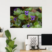 Ladybug über süße Violettsorten-Blume Poster (Heimbüro)