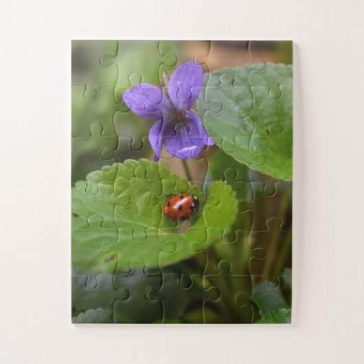 Ladybug über süße Violettsorten-Blume Puzzle (Vertikal)